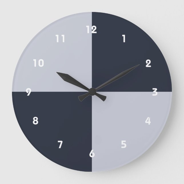 Navy and Grey Rectangles Large Clock (Front)