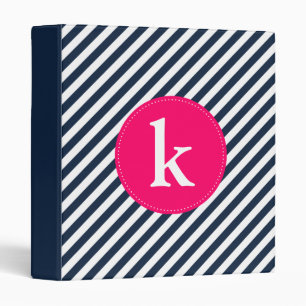 Navy and Hot Pink Diagonal Stripes Monogram Binder