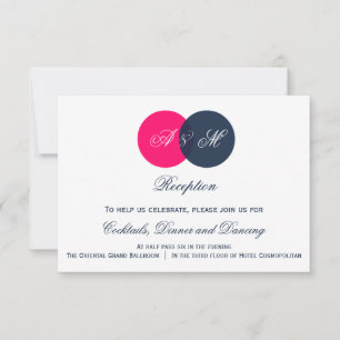 Navy and Hot Pink Monograms Wedding Reception Card