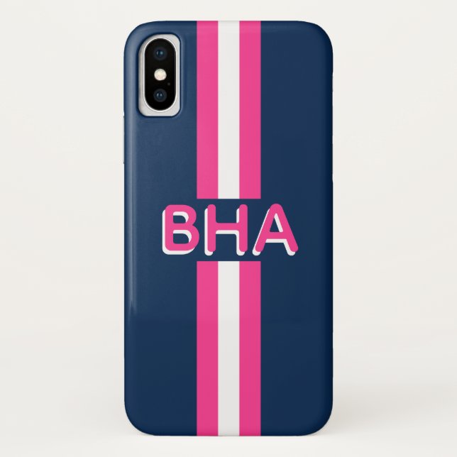 Navy and Hot Pink Stripe Monogram Case-Mate iPhone Case (Back)