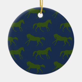 Navy And Hunter Galloping Horses Pattern Ceramic Ornament by PaintingPony at Zazzle