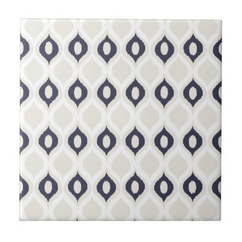 Navy And Ivory Geometric Ikat Tribal Print Pattern Ceramic Tile