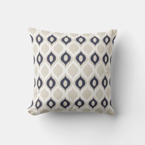 Navy And Ivory Geometric Ikat Tribal Print Pattern Throw Pillow