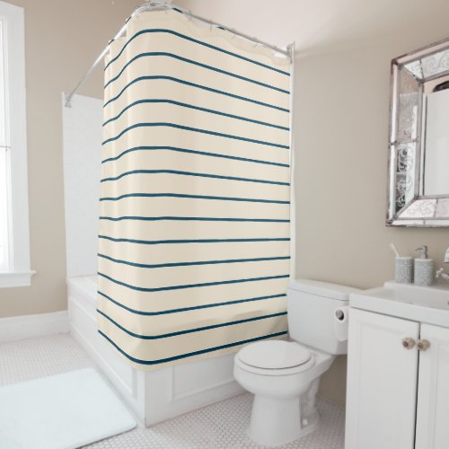 Navy and Ivory Stripes Geometric Pattern Shower Curtain