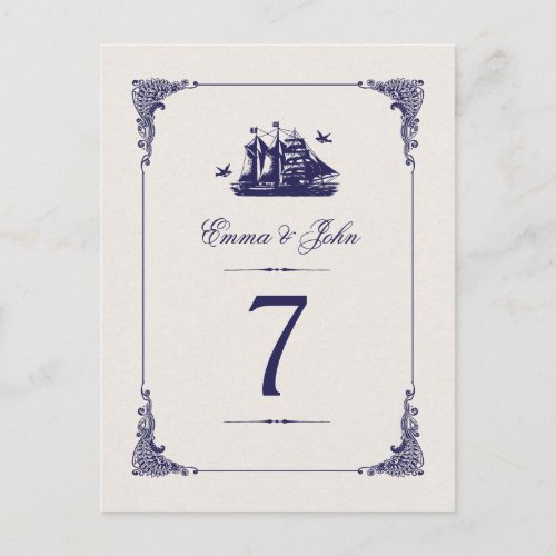 Navy and Ivory Vintage Ship Wedding Table Numbers
