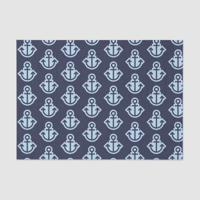 Navy and Light Blue Anchors Tissue Paper (Front)