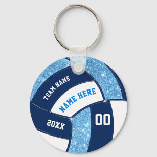 Navy and Light Blue and White Volleyball Keychains