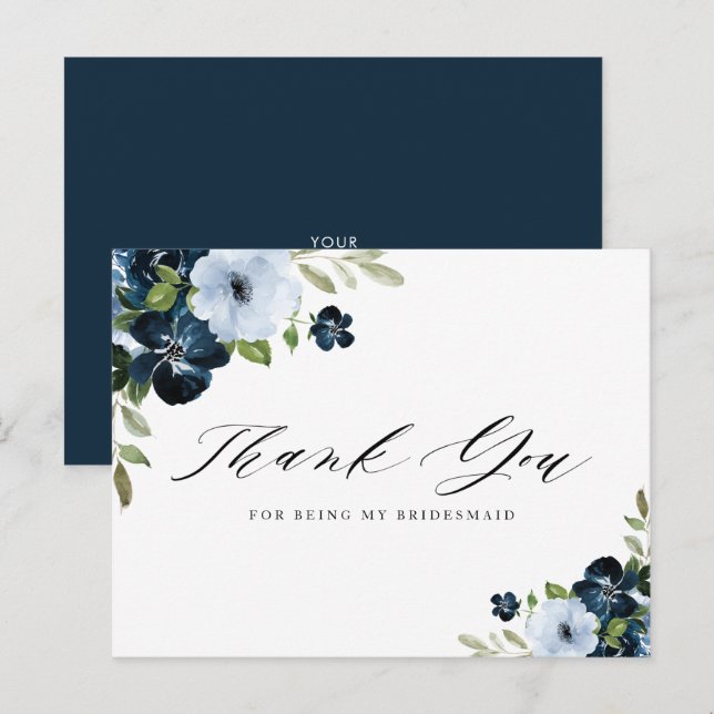 navy and light blue Bridesmaid Thank you card (Front/Back)