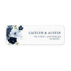 navy and light blue floral address label
