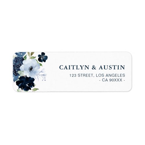 navy and light blue floral address label