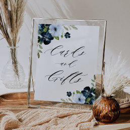navy and light blue floral cards &amp; gifts sign