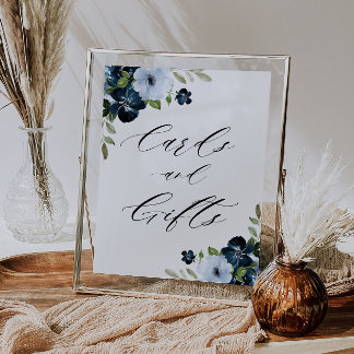 navy and light blue floral cards & gifts sign