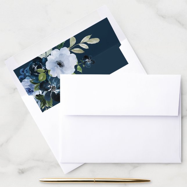 Navy and light blue floral Envelope Liner (Desk)