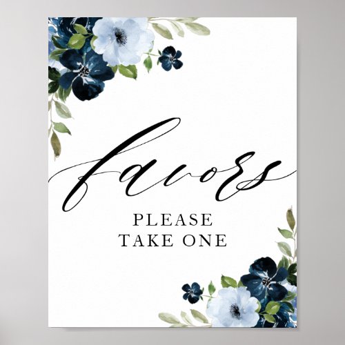 navy and light blue floral favors sign