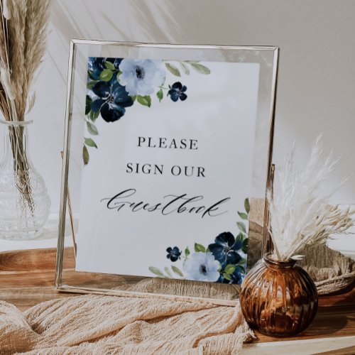 navy and light blue floral guestbook wedding sign