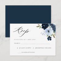 navy and light blue floral RSVP card