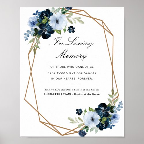 navy and light blue floral wedding memorial sign