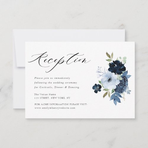 navy and light blue floral wedding reception card