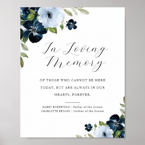 navy and light blue floral welcome memorial sign