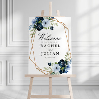 navy and light blue geometric wedding sign