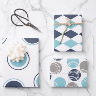 Navy and Light Blue on White Wrapping Paper Sheets