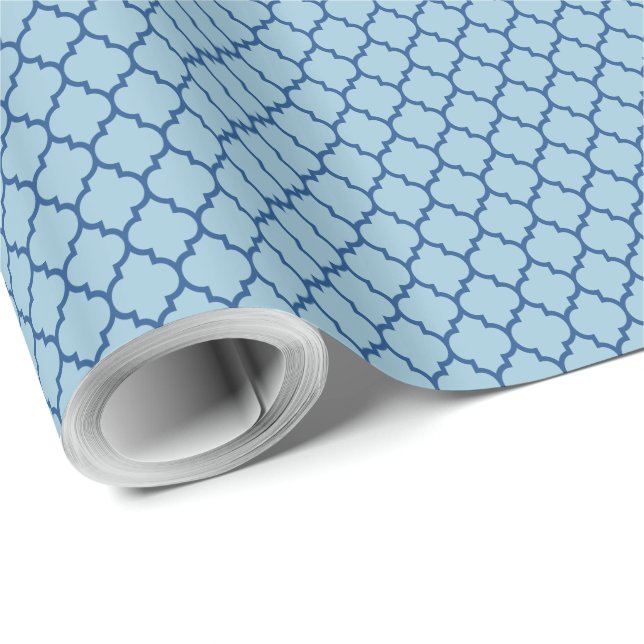 Navy And Light Blue Quatrefoil geometric Pattern Wrapping Paper (Roll Corner)