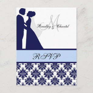 Navy and Light Blue Wedding Couple RSVP Card