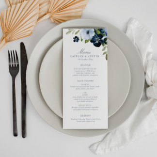 Navy and light blue wedding menu