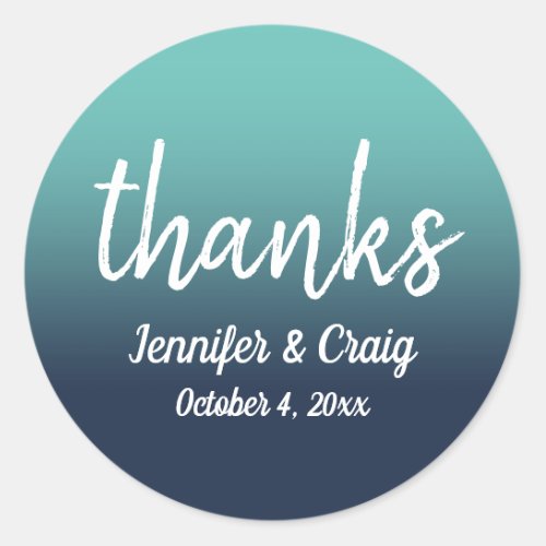 Navy and Light Teal Ombre Wedding Thank You Classic Round Sticker