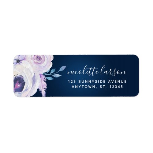 Navy and Lilac Rose Wedding Address Label