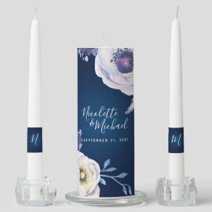 Navy and Lilac Rose Wedding Unity Candle