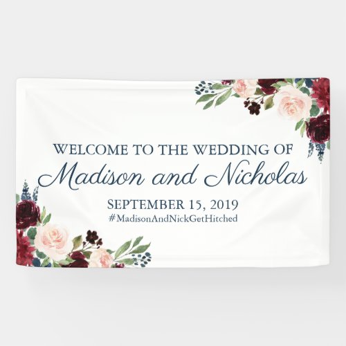 Navy and Marsala Floral Wedding Banner Decoration