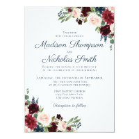 Navy and Marsala Floral Wedding Invitation Cards