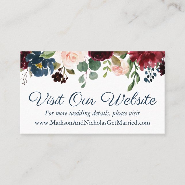 Navy and Marsala Wedding Website Insert Cards (Front)