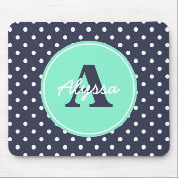 Navy And Mint Dots  Initial  And Name Mouse Pad by Jmariegarza at Zazzle