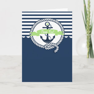 Navy and Mint Green Nautical Thank You Card