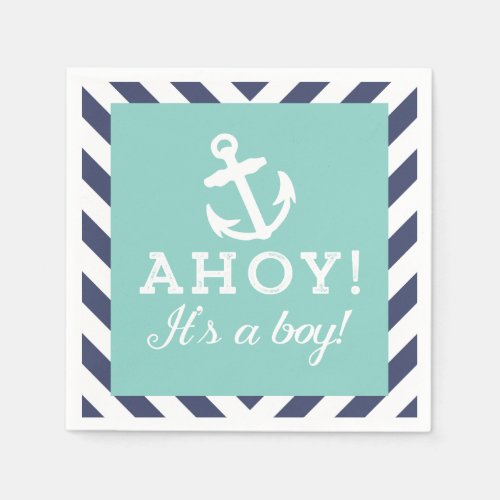 Navy and Mint Nautical Chevron Baby Shower Napkins