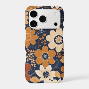Navy and Mustard Folk Floral Pattern Apple iPhone 17 Pro Case