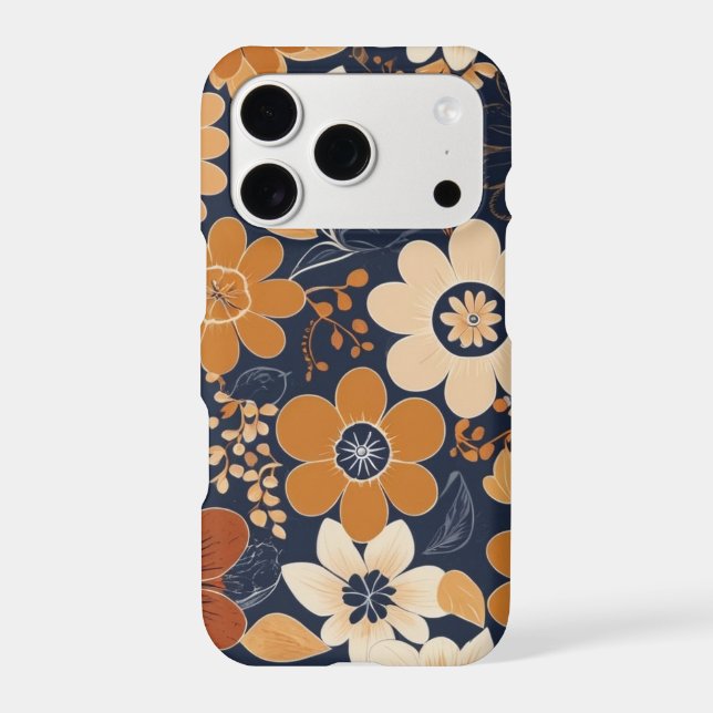 Navy and Mustard Folk Floral Pattern Apple iPhone  Case (Back)