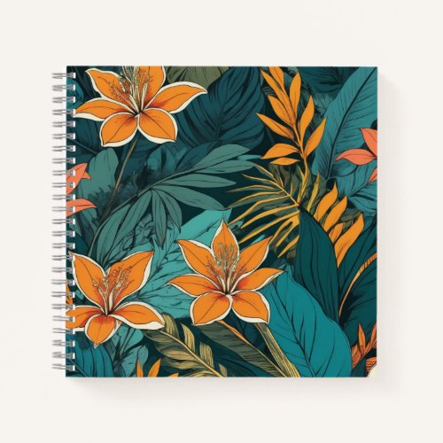 Navy and Mustard Folk Floral Pattern Notebook