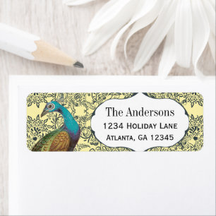 Navy and Mustard Peacock Love Bird Label