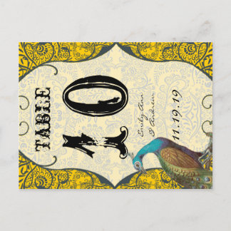 Navy and Mustard Peacock Love Bird Table Number