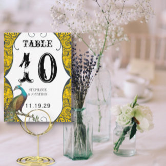 Navy and Mustard Peacock Love Bird Table Number