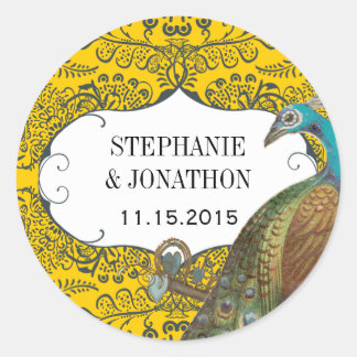Navy and Mustard Peacock Love Bird Wedding Seal