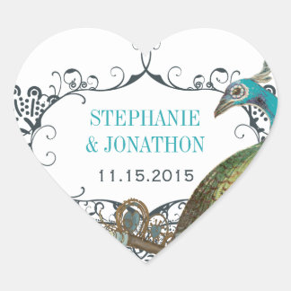 Navy and Mustard Peacock Love Bird Wedding Seal