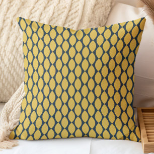 Navy and Mustard Retro Geometric Pattern Throw Pillow