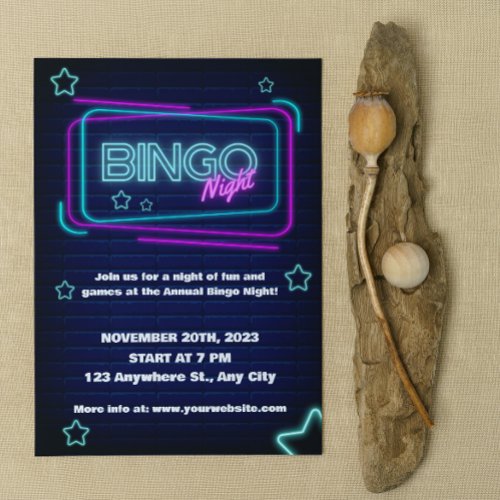 Navy and Neon Bingo Night Party Invitation