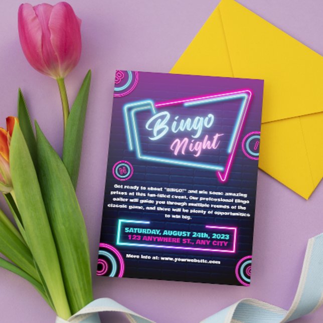 Navy And Neon Modern Bingo Night Invitations (Creator Uploaded)