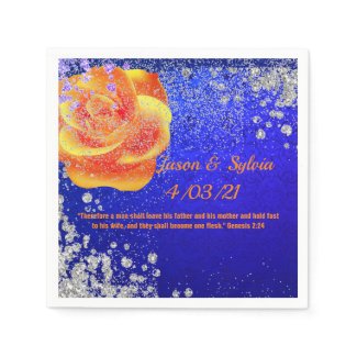 Navy and Orange Bling Napkins