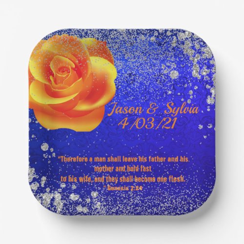 Navy and Orange Bling Theme  Paper Plates